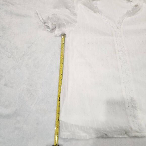 Women's T-Shirt V Neck Lace Crochet Solid Tunic Tops Comfy Short Blouse White si - Picture 5 of 6